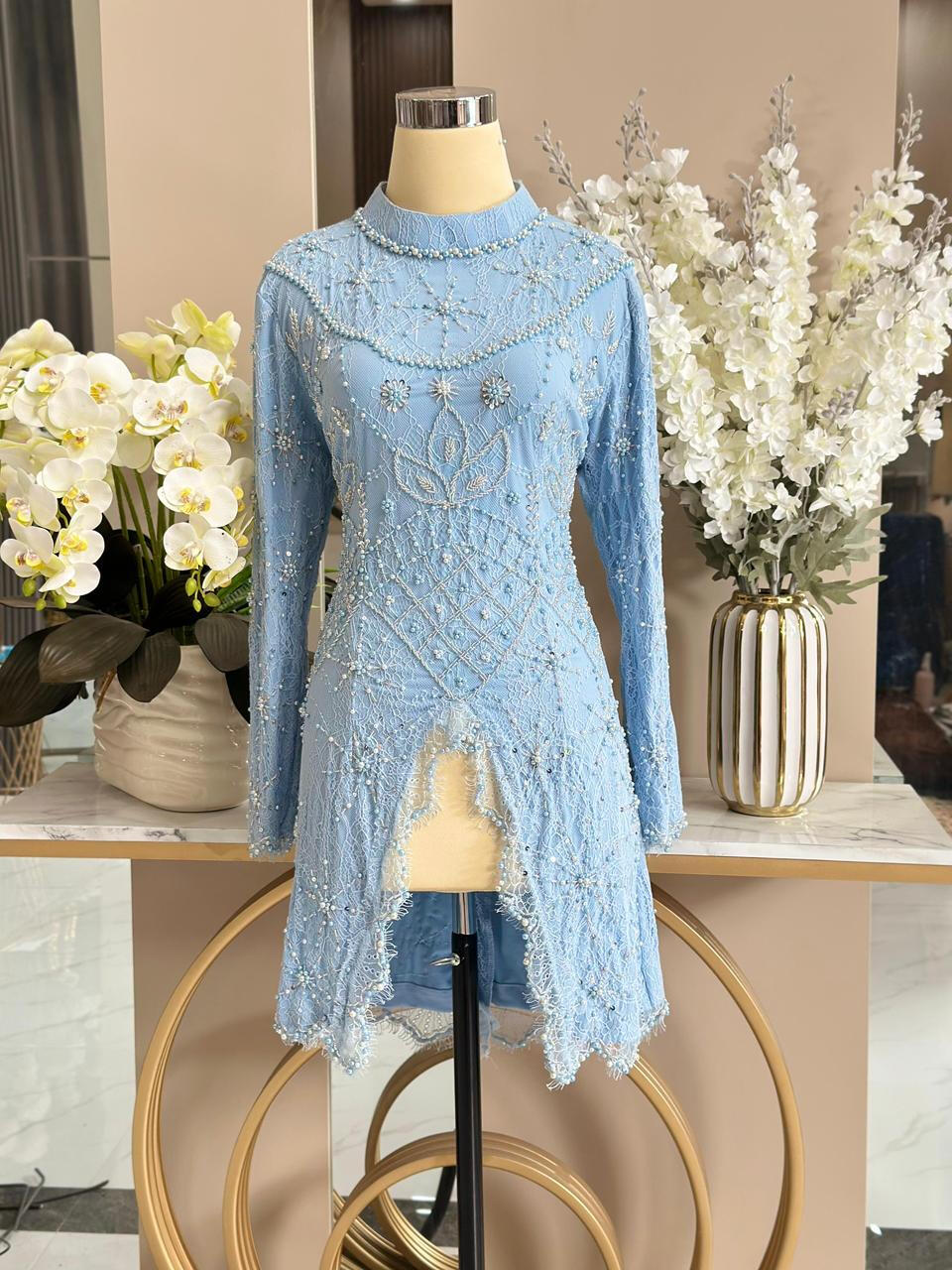 BUNGA | Rp. 325.000 | Suitetable for hijab | LD 100-110 bisa resize | Color : Softblue | Include : Rok Songket dan Hijab